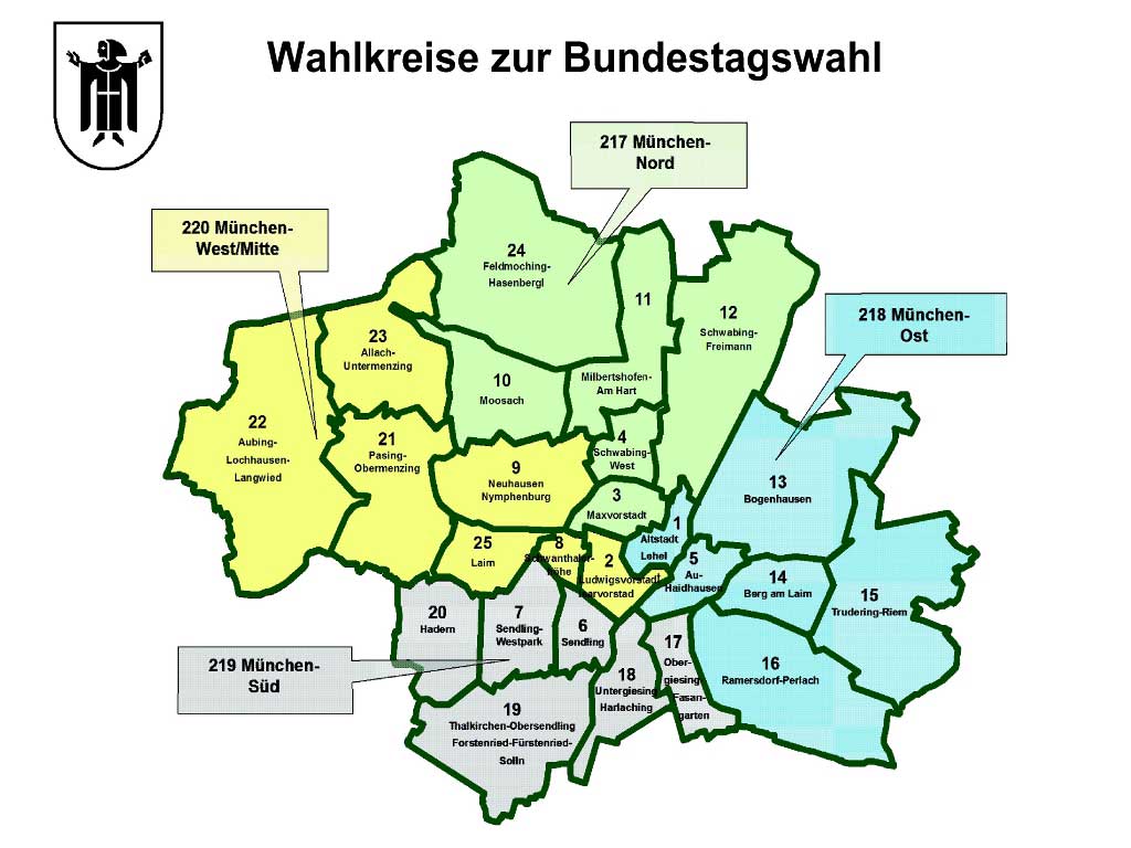 Übersichtskarte der Bundestags-Wahlkreise für München-Stadt (Stand April 2022)
