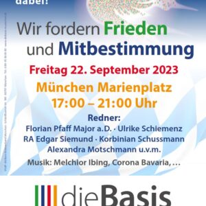 dieBasis Flugblatt zur Friedenskundgebung am 22.09.2023 am Marienplatz in München